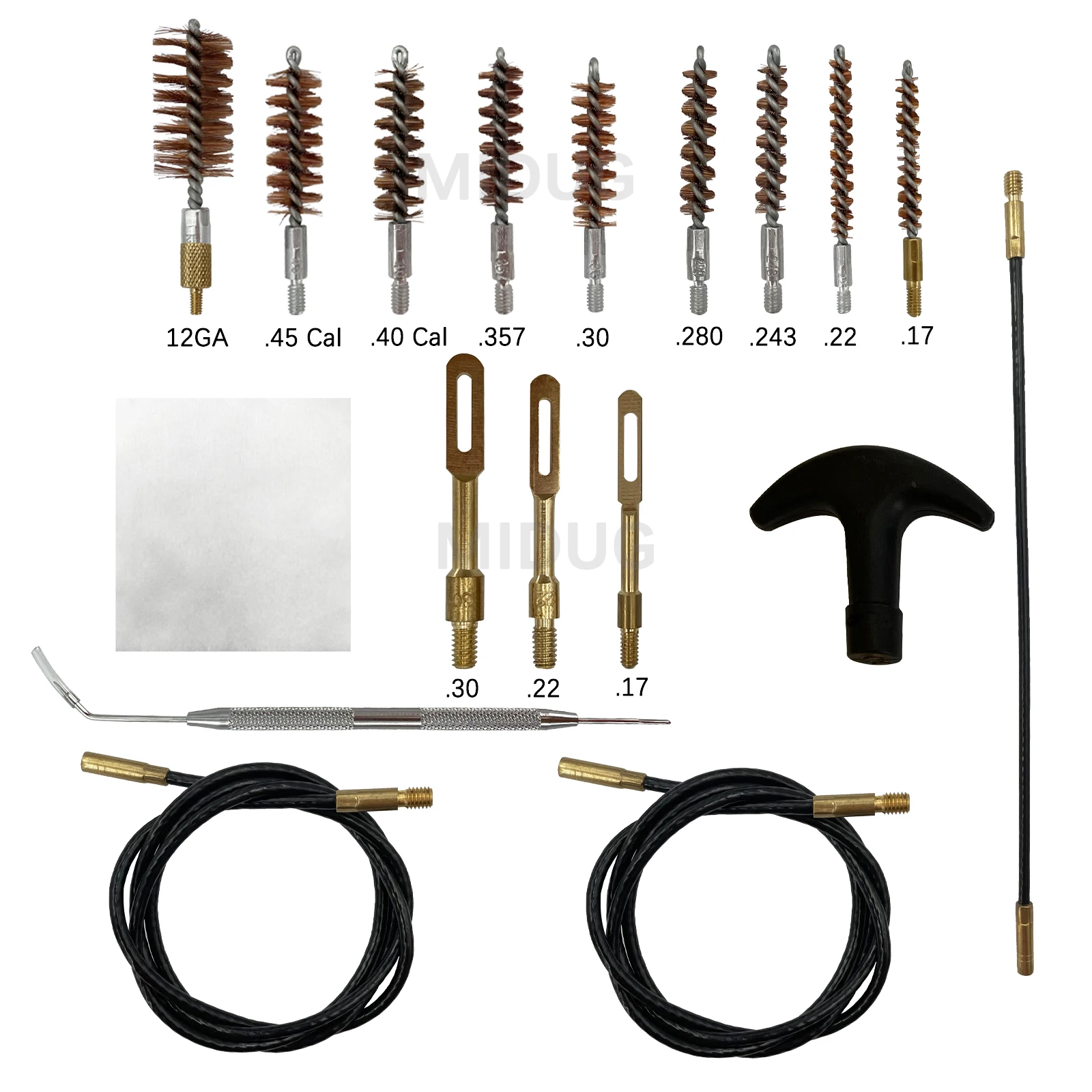 Kit limpieza MIDUG – Cepillos cerdas multicalibre (.17/.223/9mm/45/12GA)