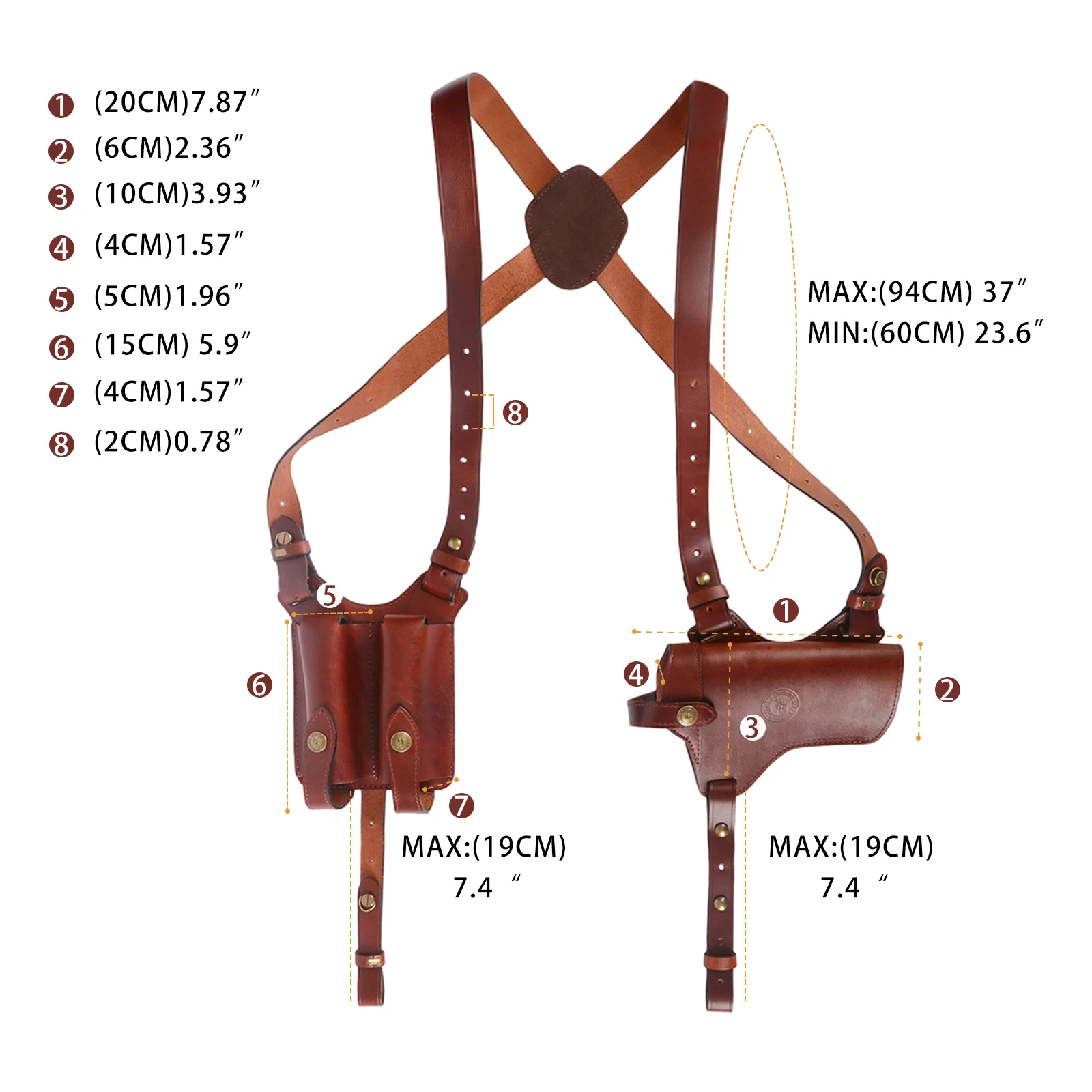 Tourbon funda de pistola vertical de cuero con correa para cargadores
