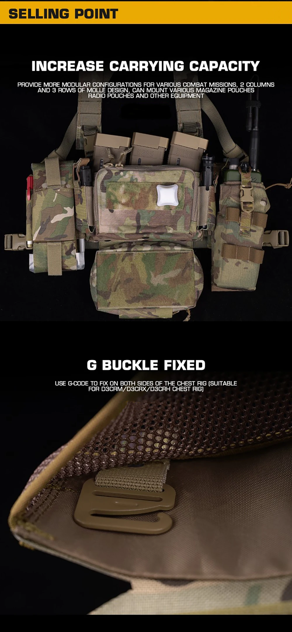 Detalle del sistema de fijación Molle