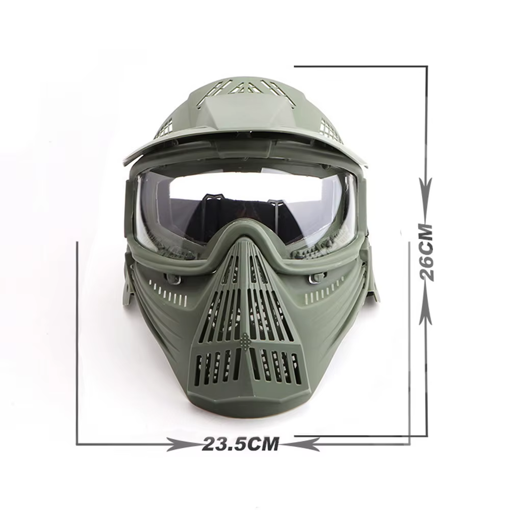 Vista frontal de la máscara de protección facial con lentes PC