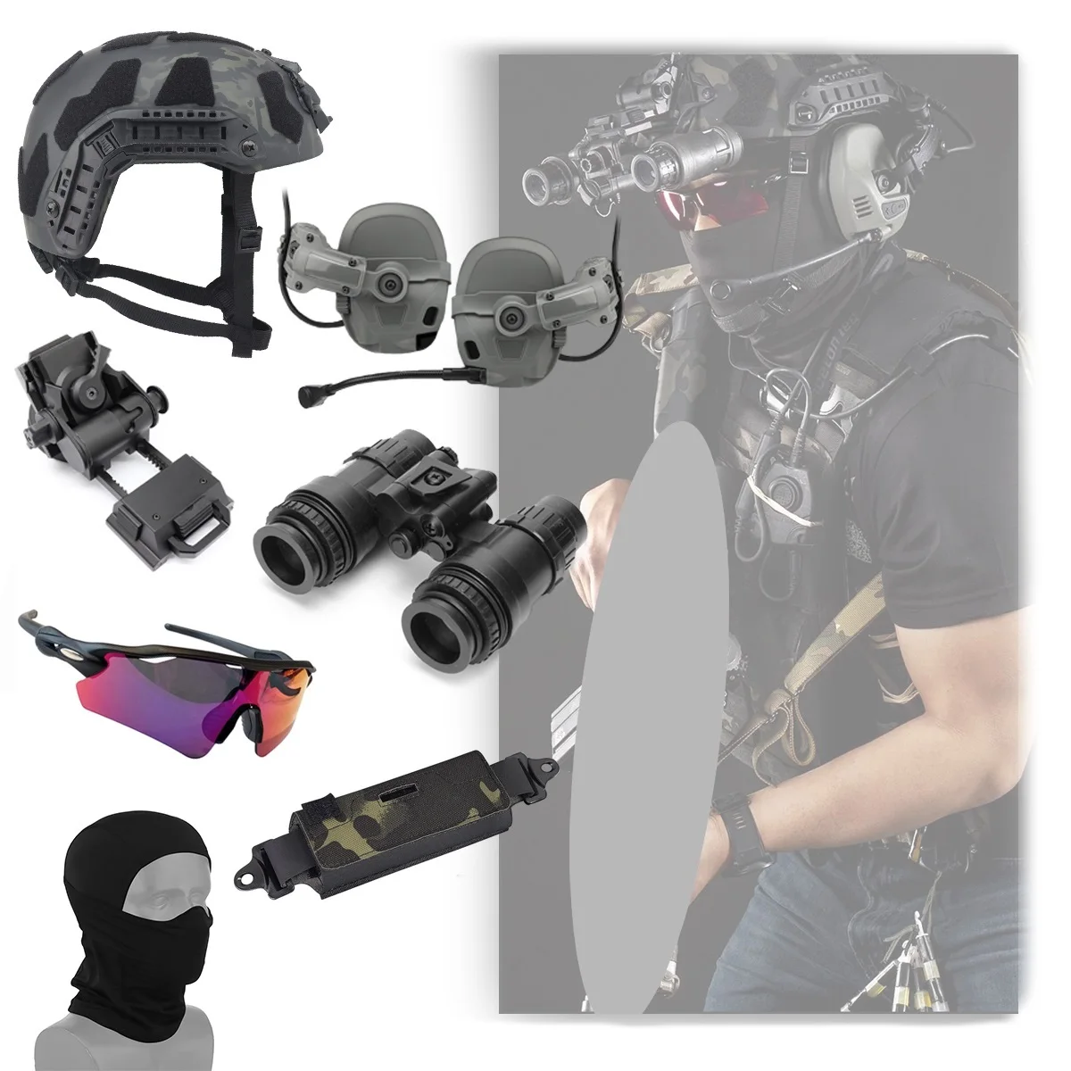 Casco táctico Airsoft con comunicación y gafas UV Multicam fucsia - imagen 3