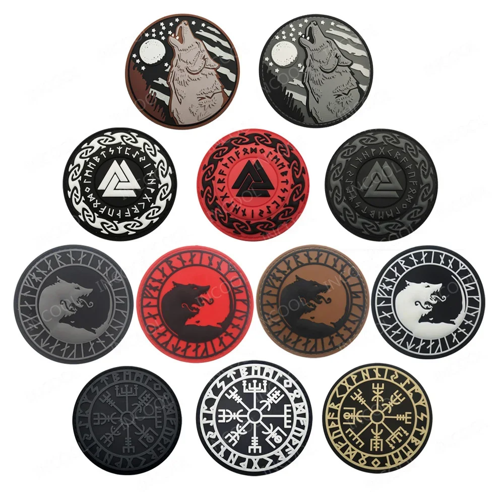 Parche PVC 3D lobo vikingo brillante – Aplique runas Valhalla - imagen 3