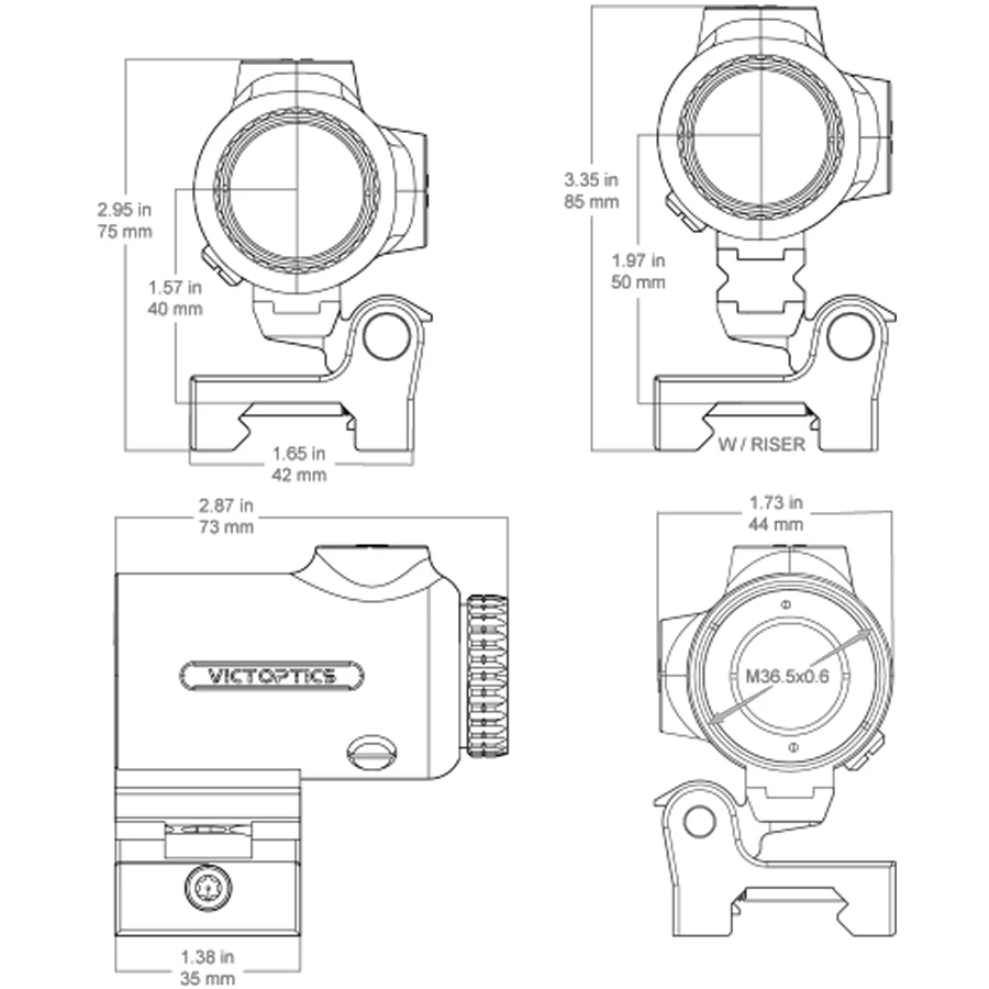 Montura para magnificador punto rojo Victoptics lateral abatible - imagen 3