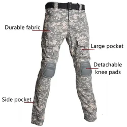 Pantalones tácticos de combate Multicam cargo con rodilleras trekking