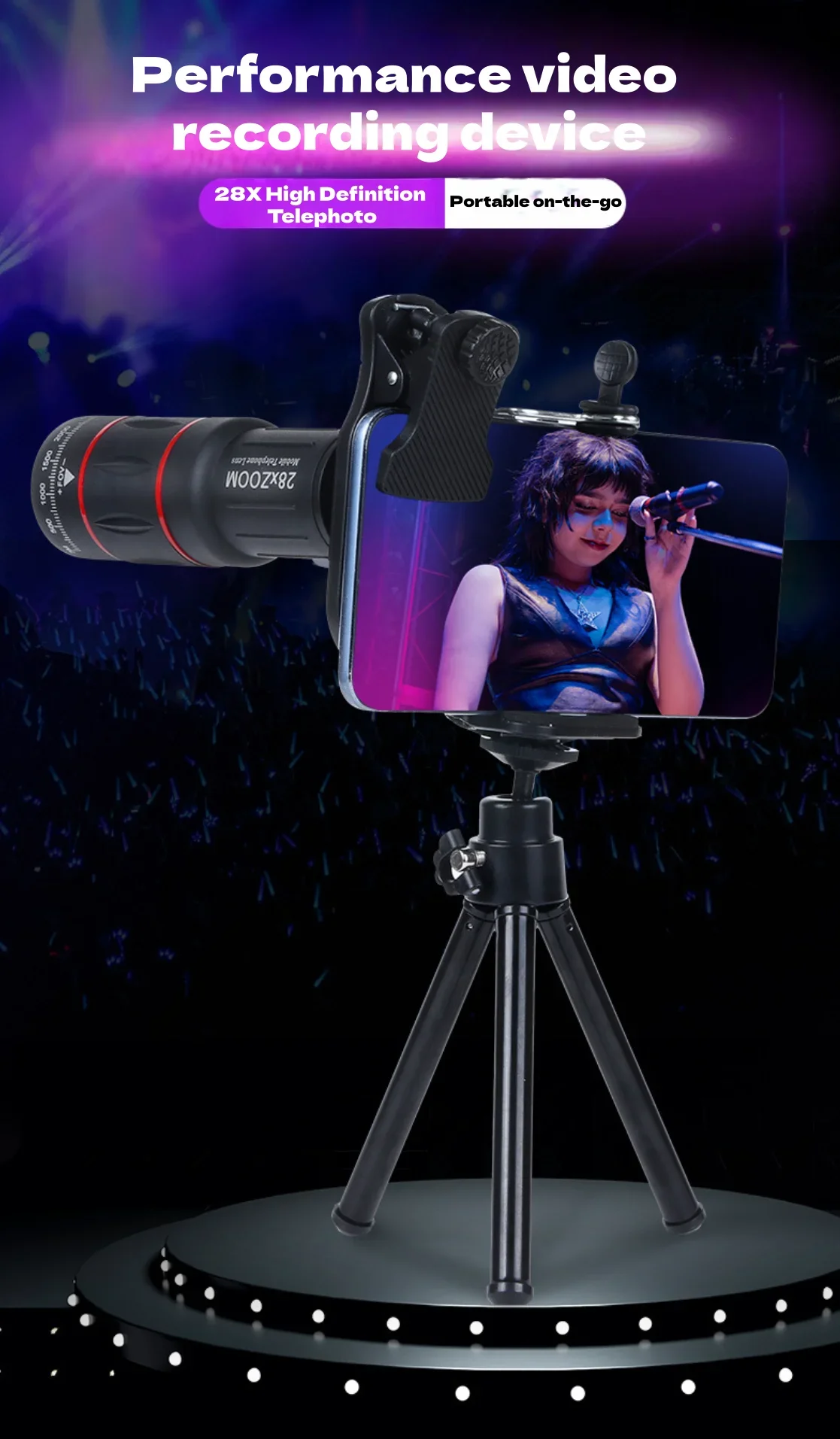 Lente telescópica 28X con clip para teléfono móvil