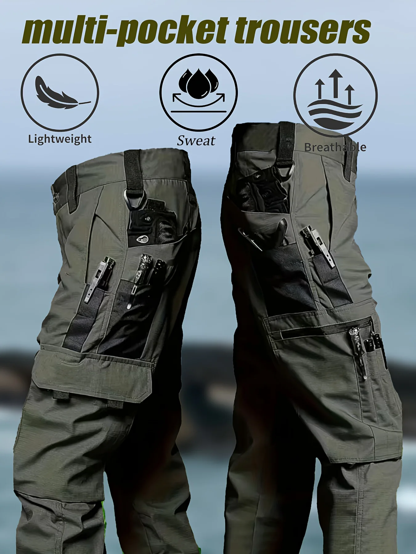 Pantalones tácticos hombre multibolsillos con cremallera outdoor - imagen 2