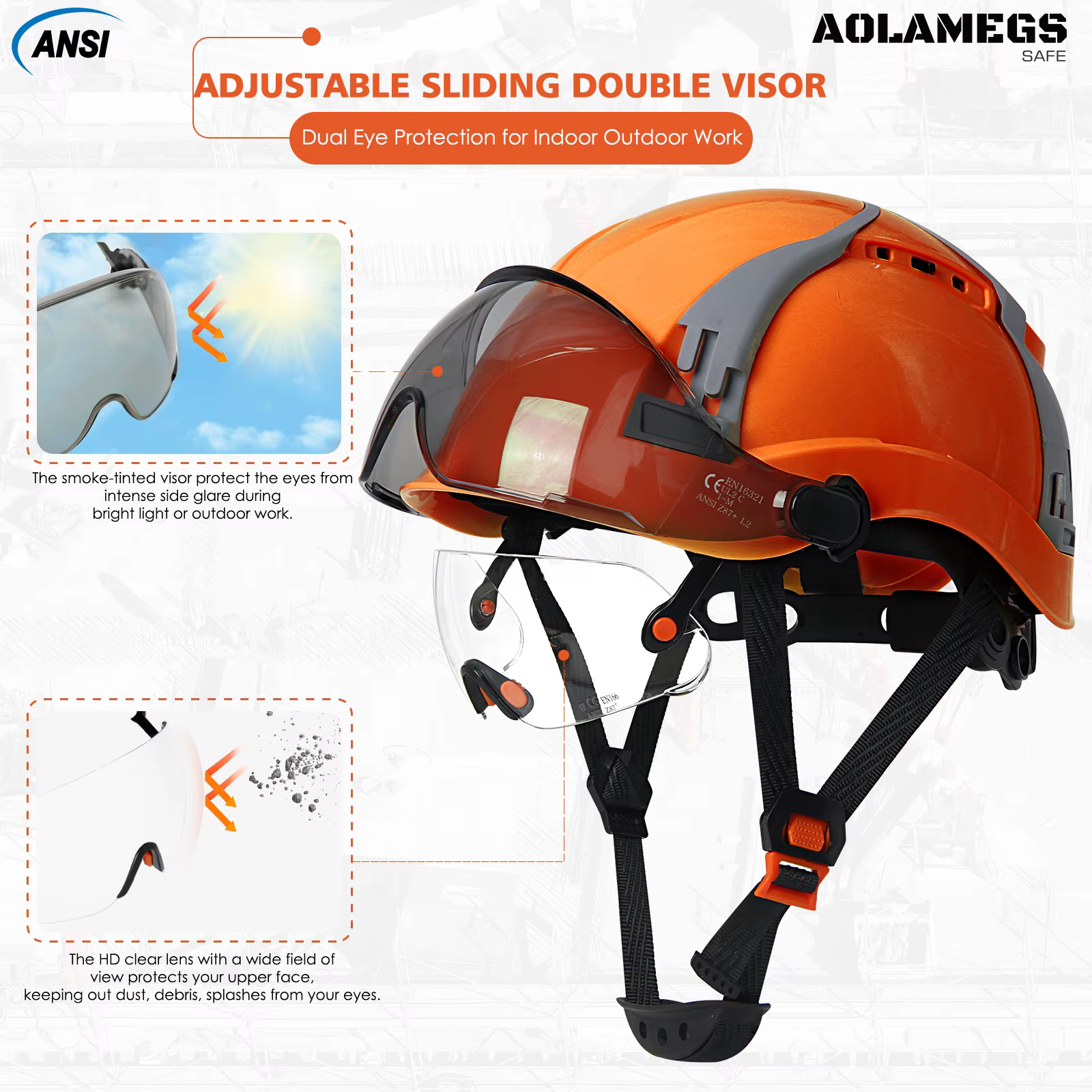 Casco protección laboral ABS con gafas protectoras y ventilación - imagen 3