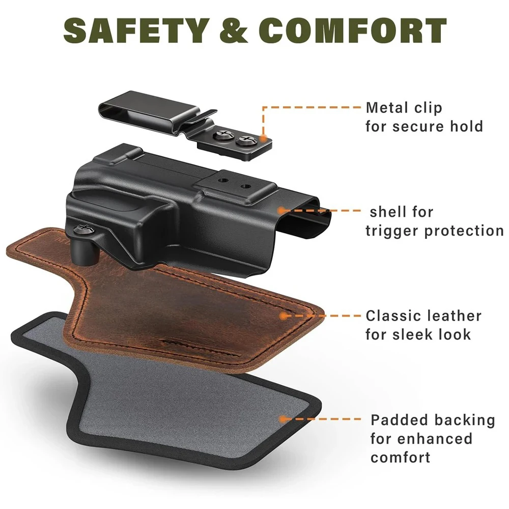 Funda pistola IWB híbrida de piel para Glock, sujeción segura - imagen 5