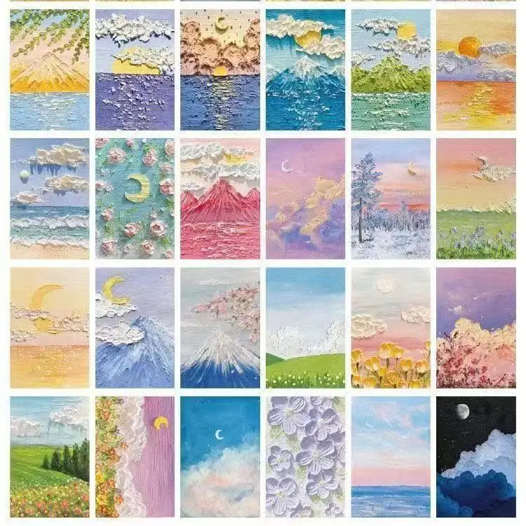 Tarjetas decorativas óleo paisajes cuatro estaciones – Kit diario artesanal pared - imagen 5