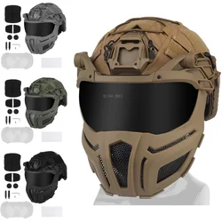 Casco táctico de cobertura total con máscara facial de malla de acero