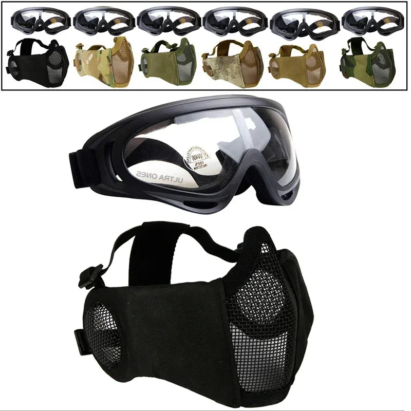 Máscara táctica Airsoft con gafas y protección auditiva – Media cara