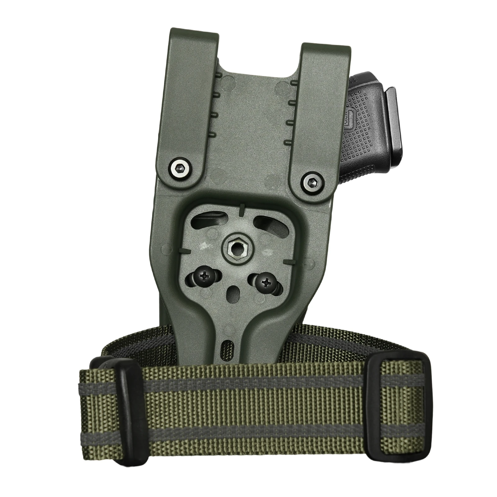 Funda táctica OWB Glock nivel III con cinturón de muslo verde