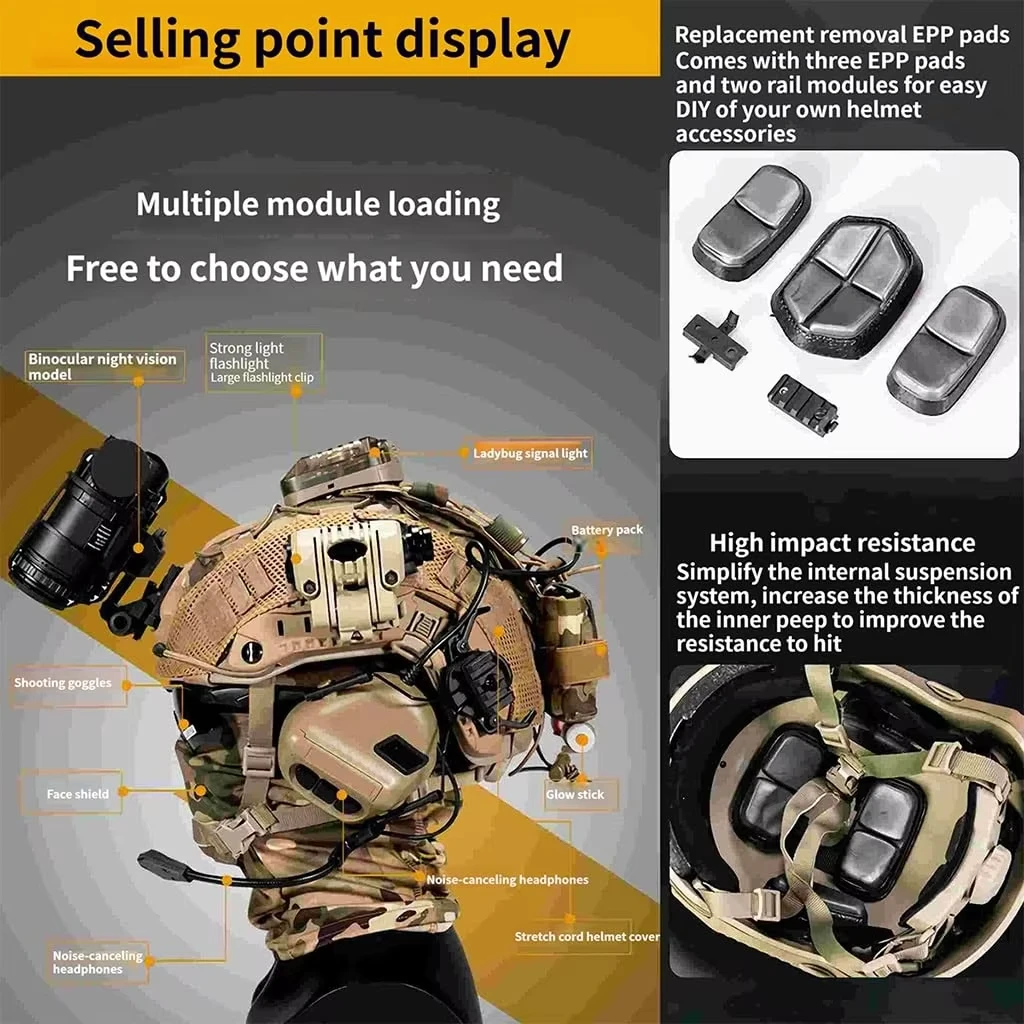 Casco táctico NVG con visera, linterna y auricular para airsoft - imagen 5