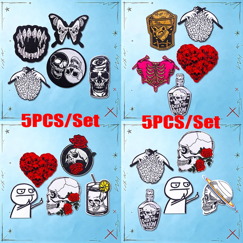 Parches termoadhesivos con calaveras y corazones