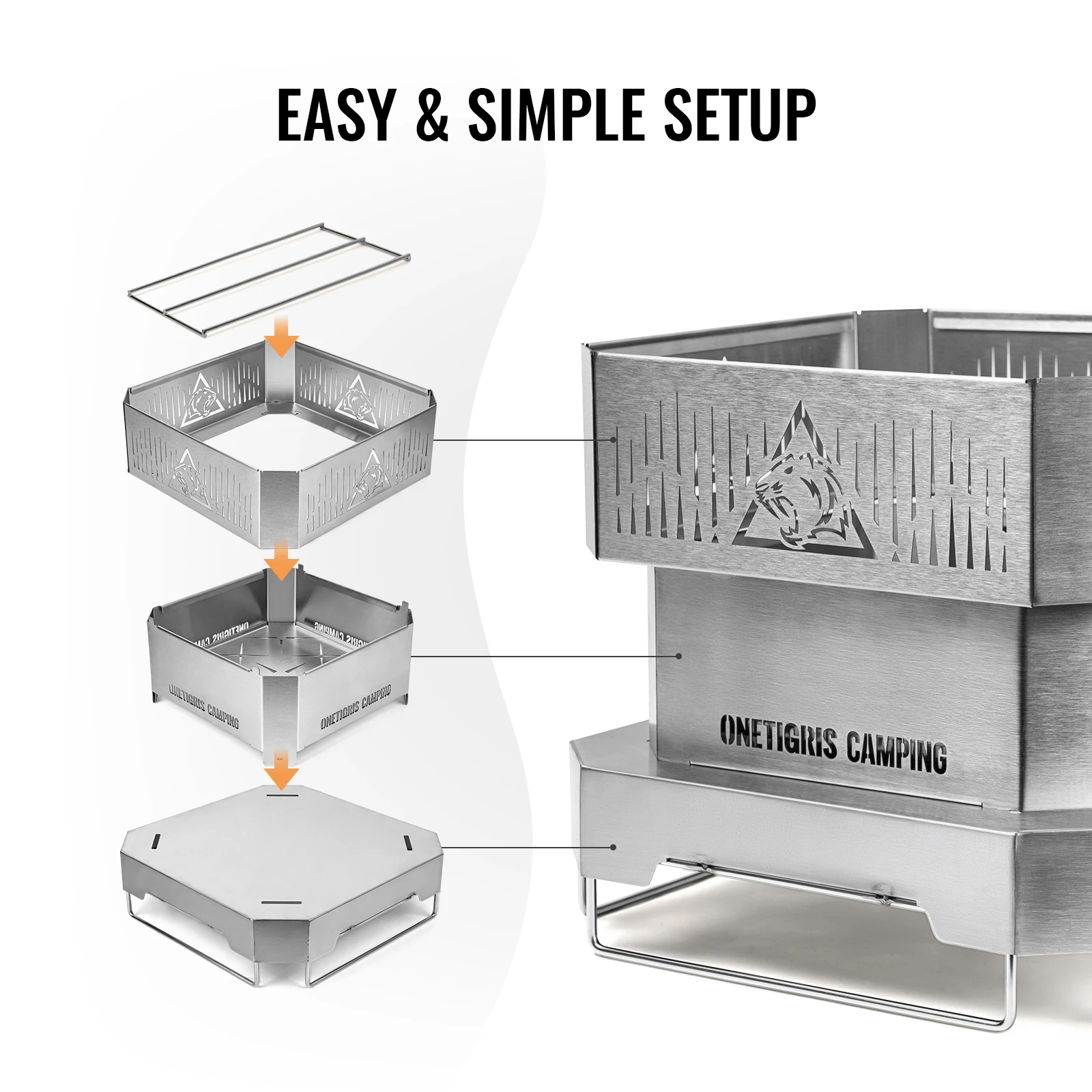 OneTigris Nestfire Estufa de leña portátil desmontable inox - imagen 3