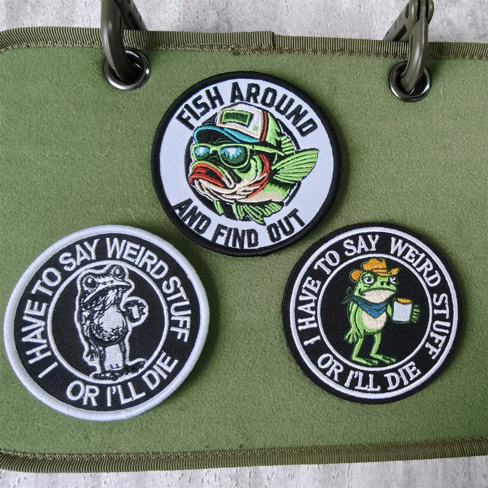 Parches de moral bordados de pez y rana con velcro para equipo táctico