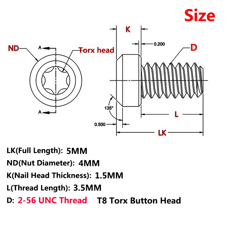 Tornillos inox 2-56 UNC con cabeza plana Torx T8
