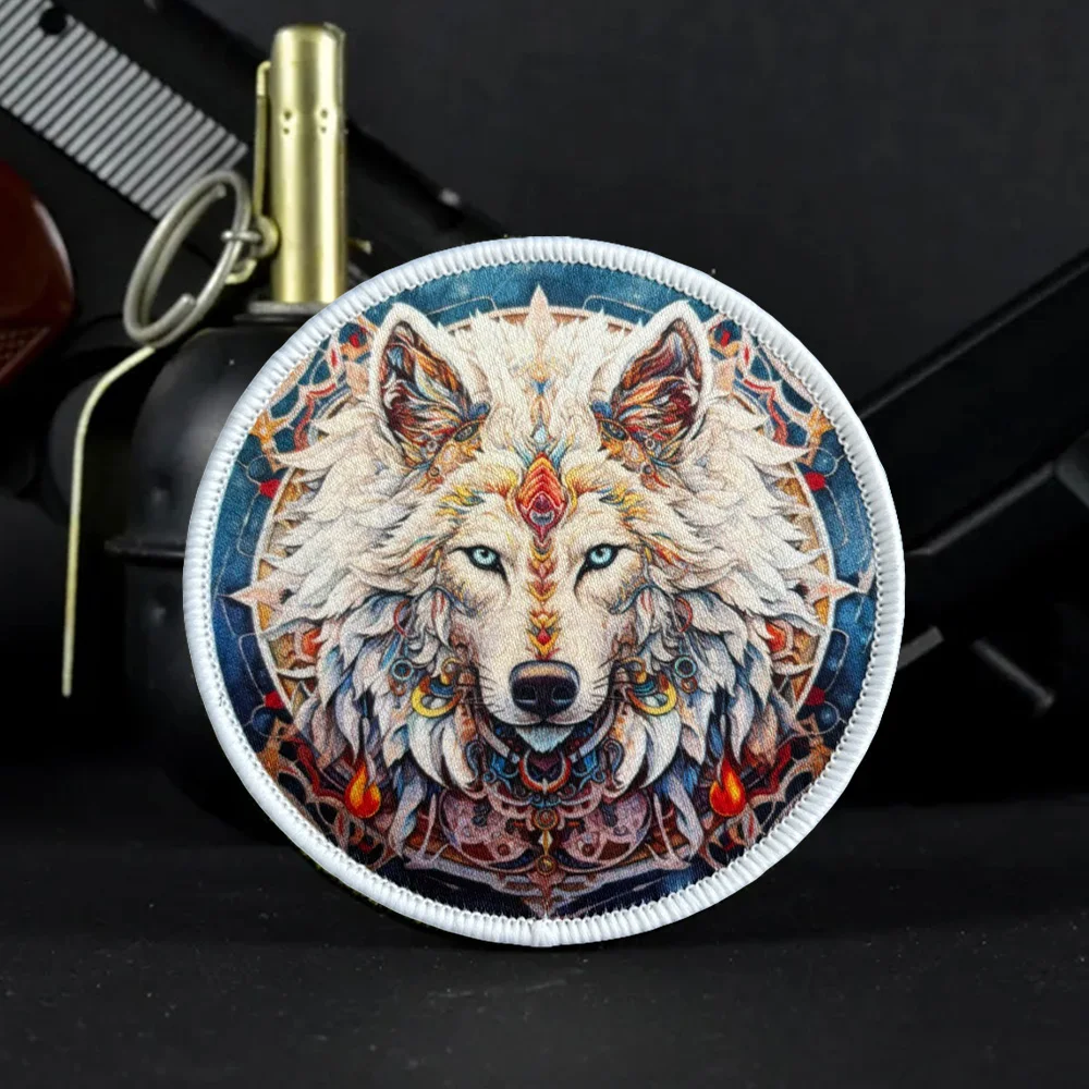 Parche de lobo bordado para chaleco táctico con sistema de gancho y bucle