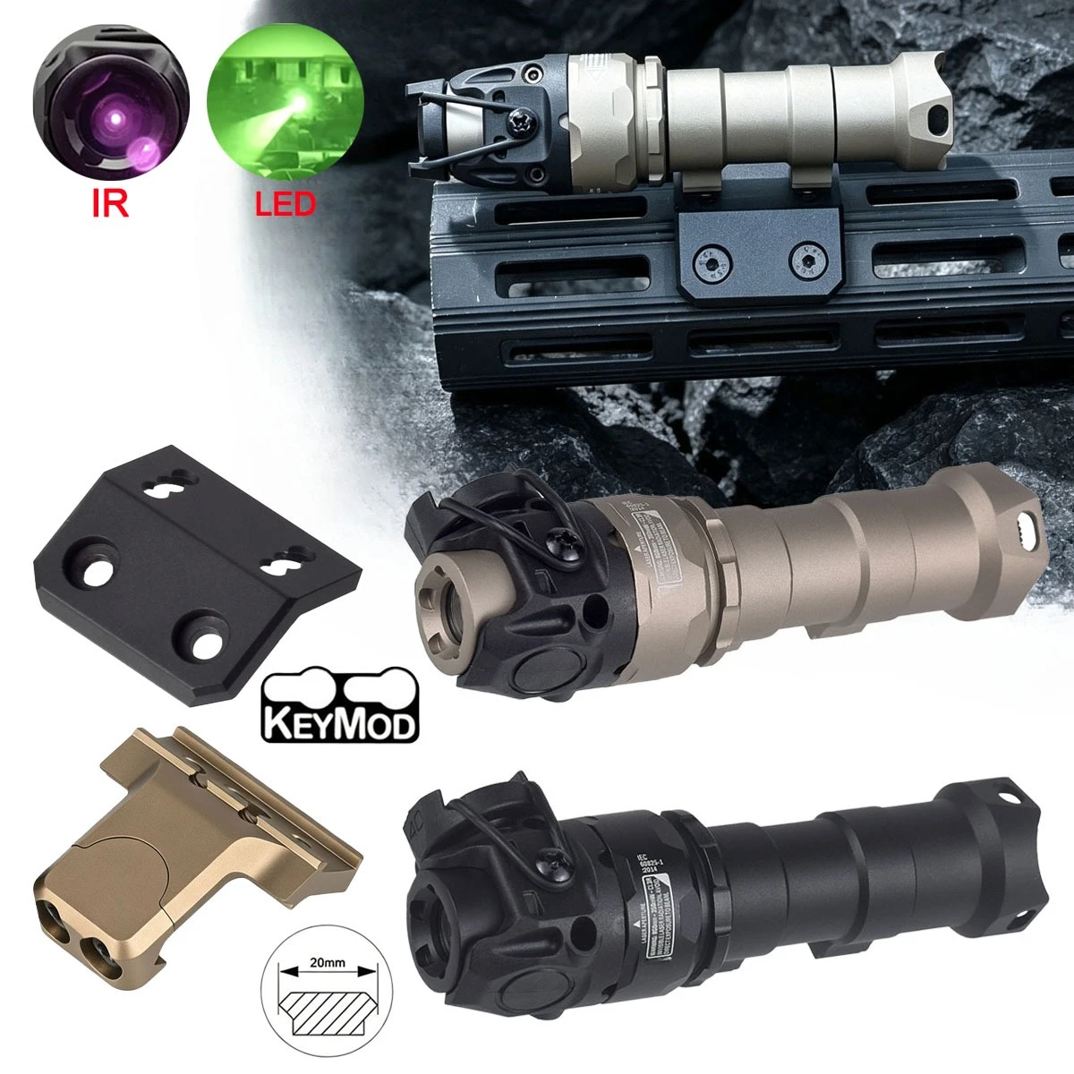 Linterna Táctica Infrarroja KIJI K1 – 850nm, Riel Picatinny 20mm, Montura Offset