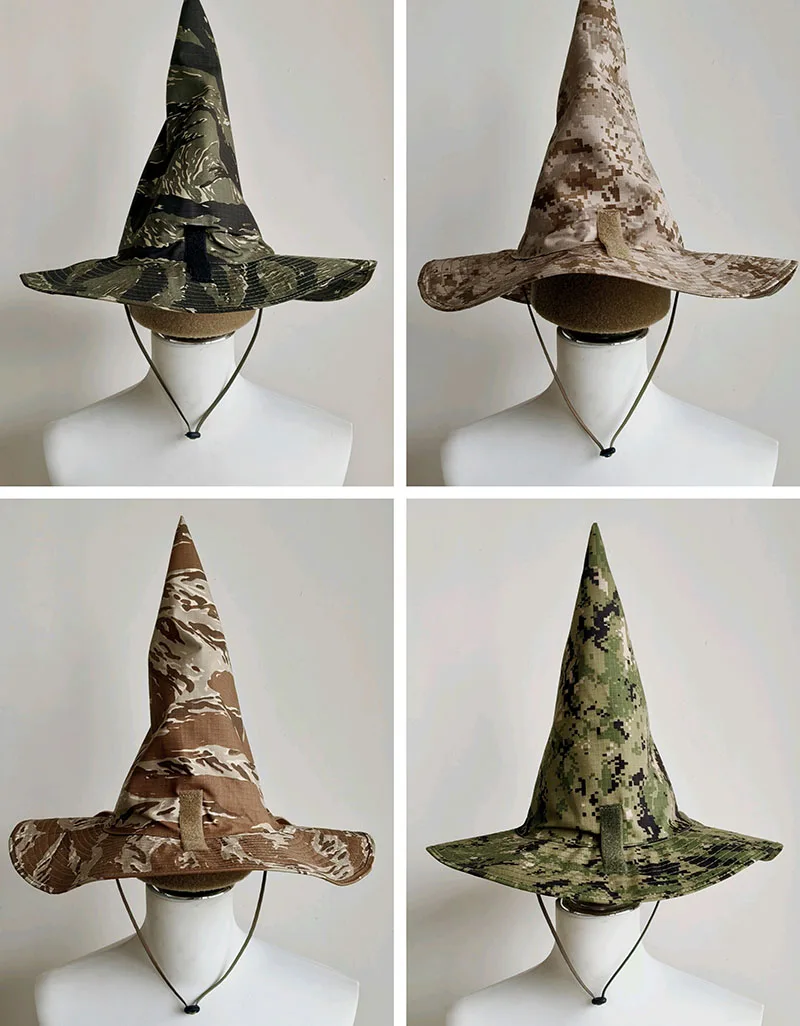 Vista lateral del sombrero con camuflaje táctico