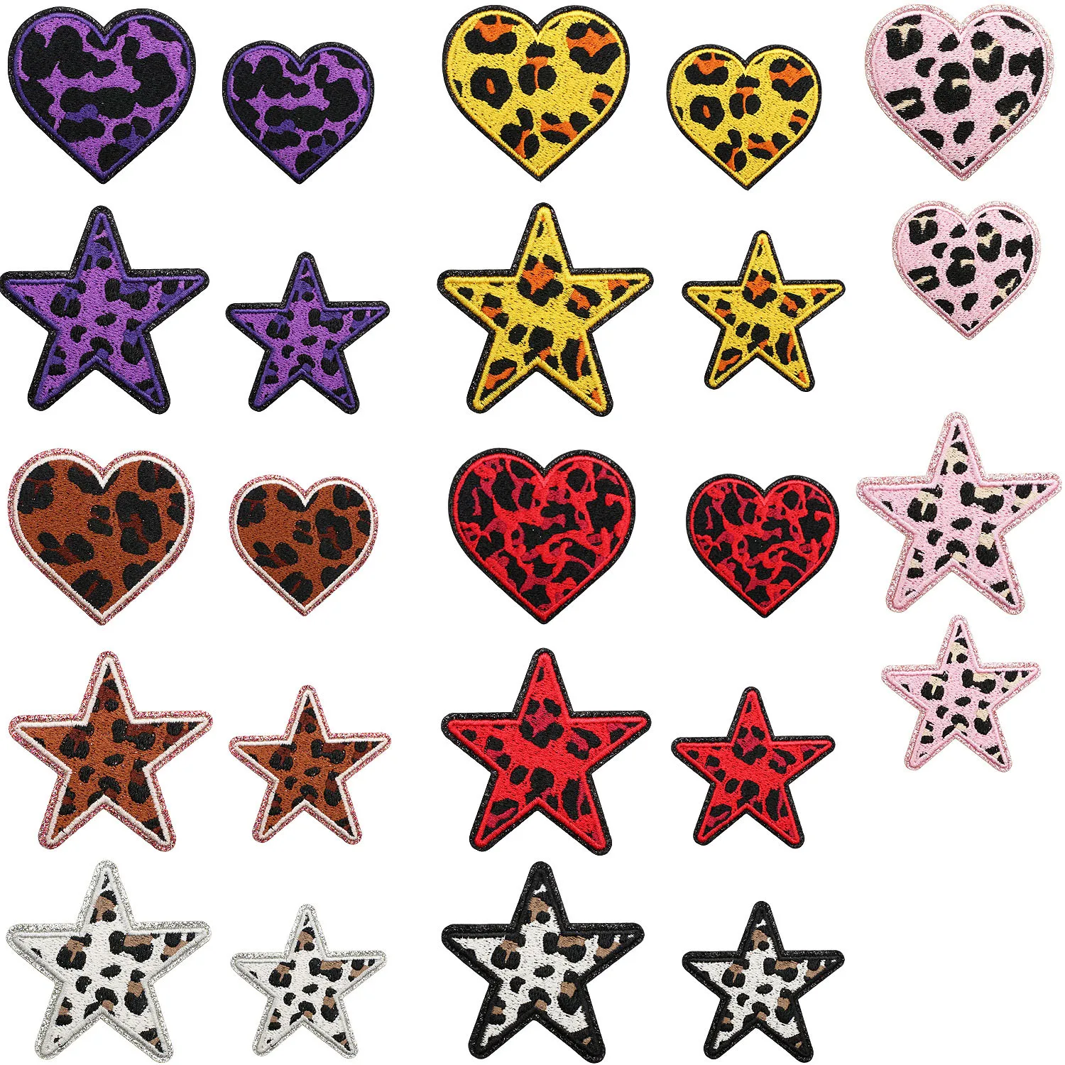 Parche bordado leopardo con borde brillante corazón para chaqueta