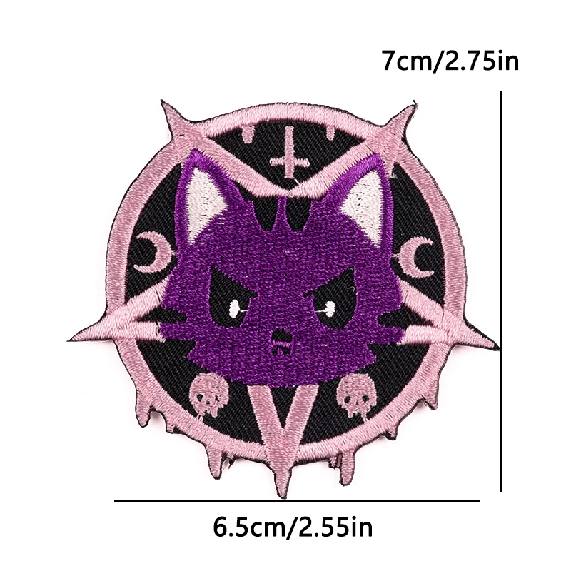 Parches termoadhesivos gato cartoon morado pastel bordados para ropa