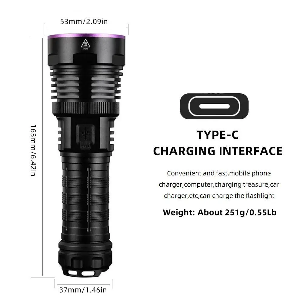 Linterna UV recargable 365 nm luz negra LED para detección - imagen 4