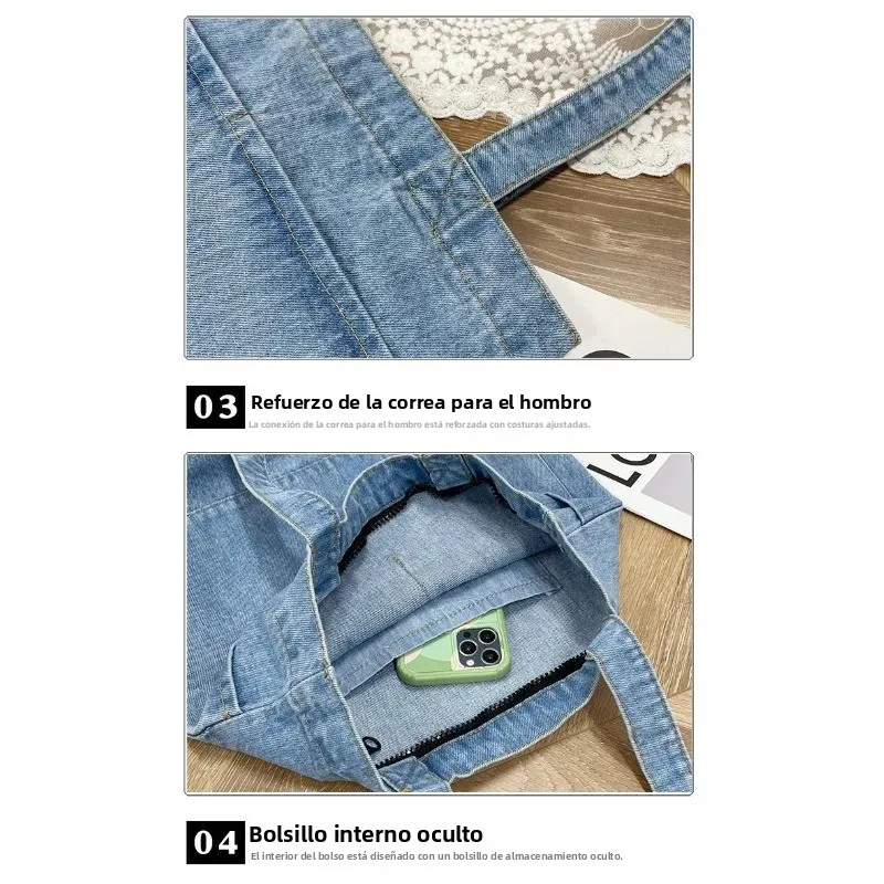 Bolso táctico de lona denim para mujer, bandolera casual resistente - imagen 3