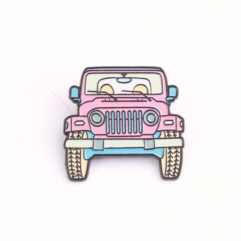 Pin esmaltado Jeep rosa ojos antropomórficos para mochila