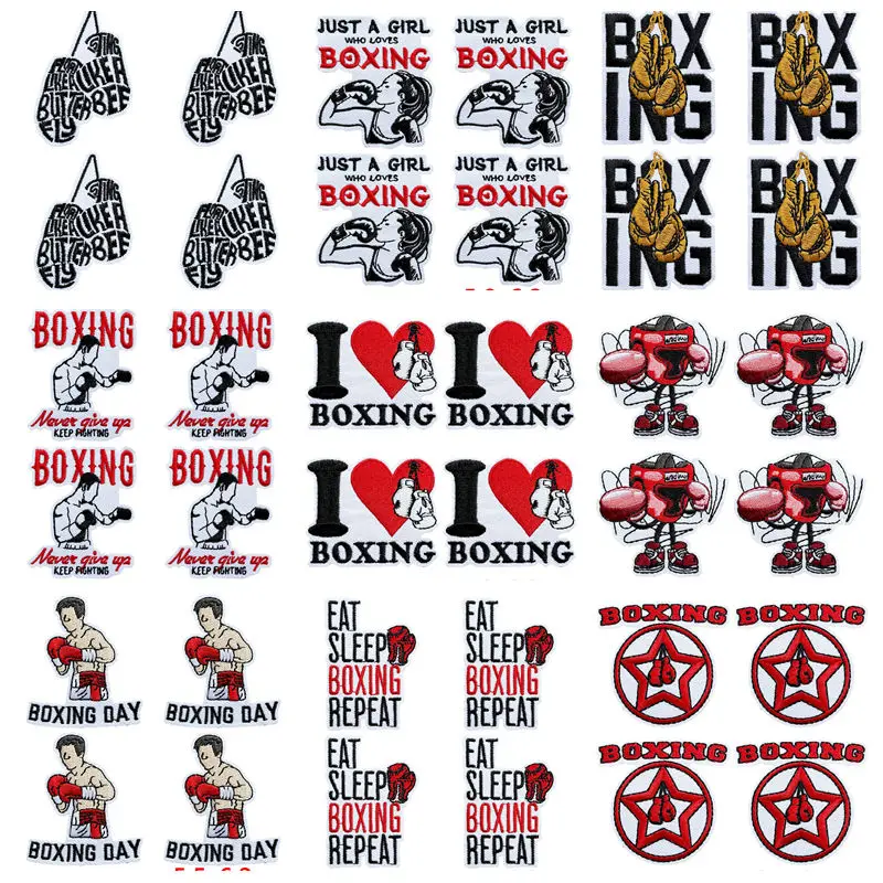 Lote de 10 parches termoadhesivos con eslogan de boxeo