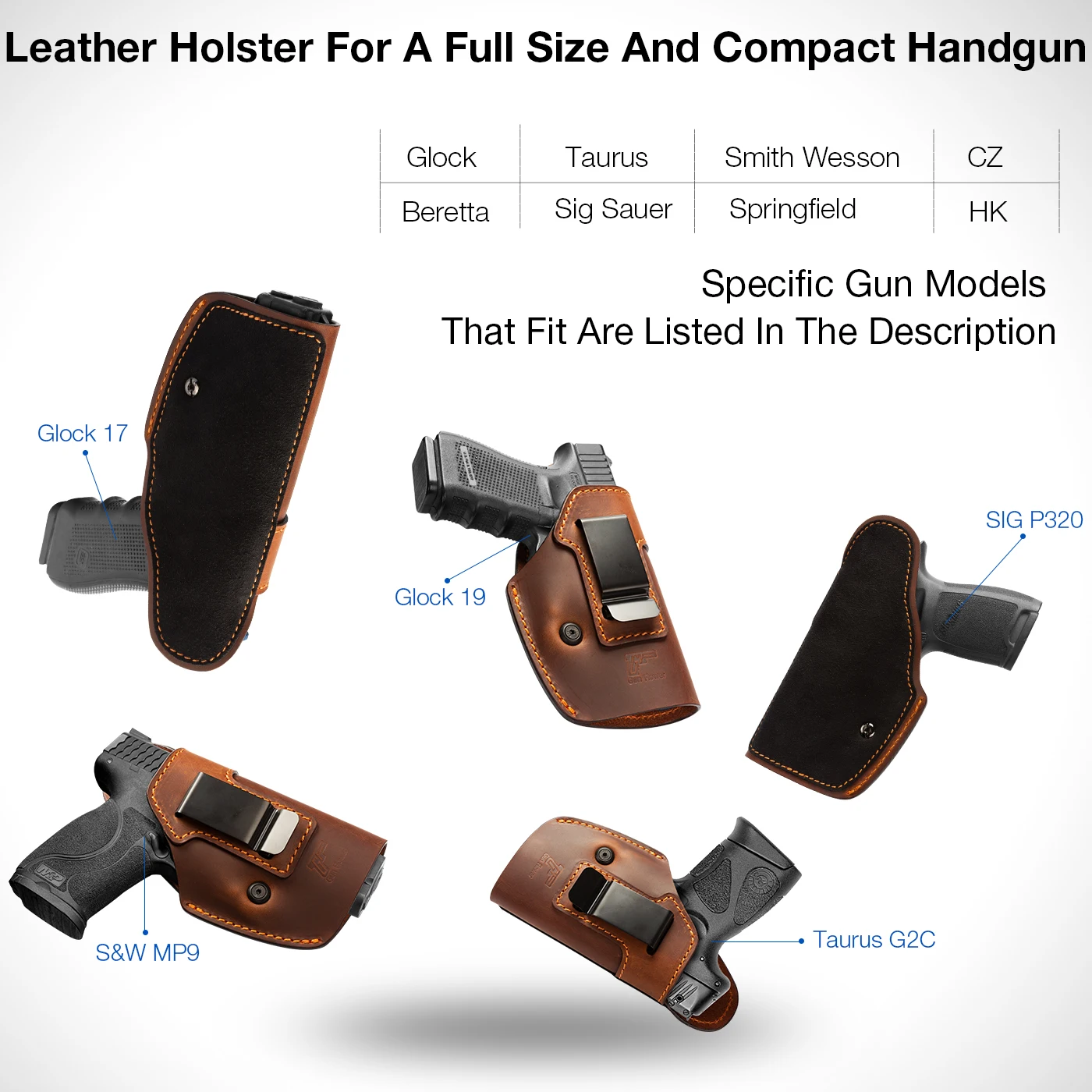 Funda IWB ocultada cuero marrón Glock 43 G2C G3C