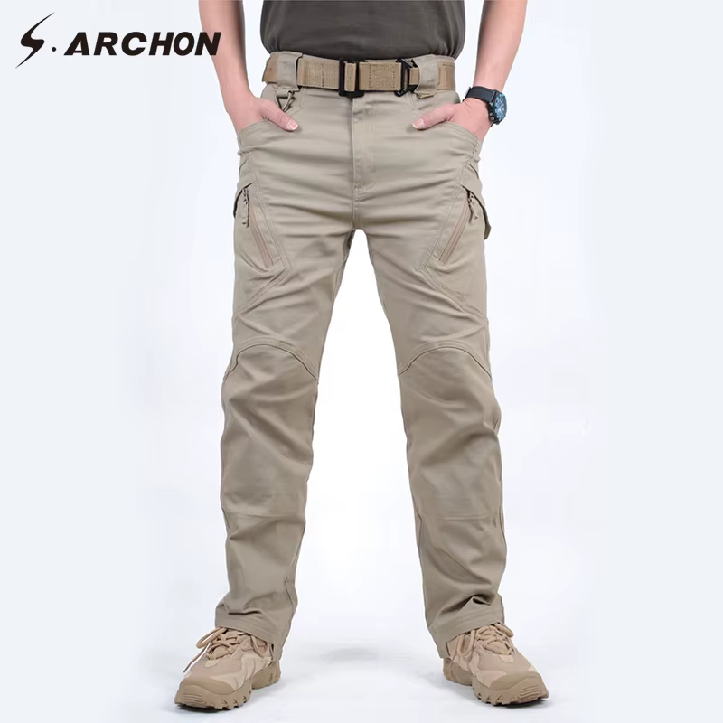 IX9 Pantalones tácticos cargo – Algodón 97% varios bolsillos elásticos - imagen 2