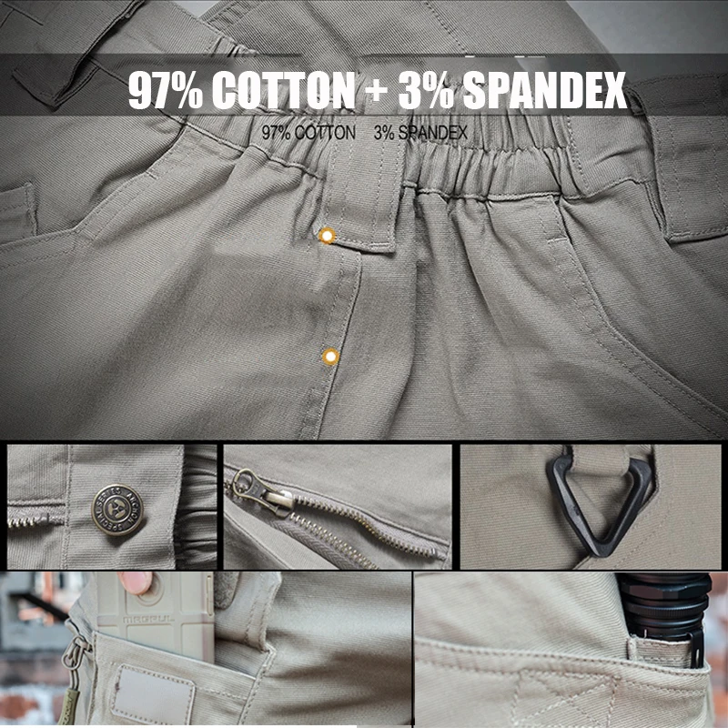IX9 Pantalones tácticos cargo – Algodón 97% varios bolsillos elásticos - imagen 4