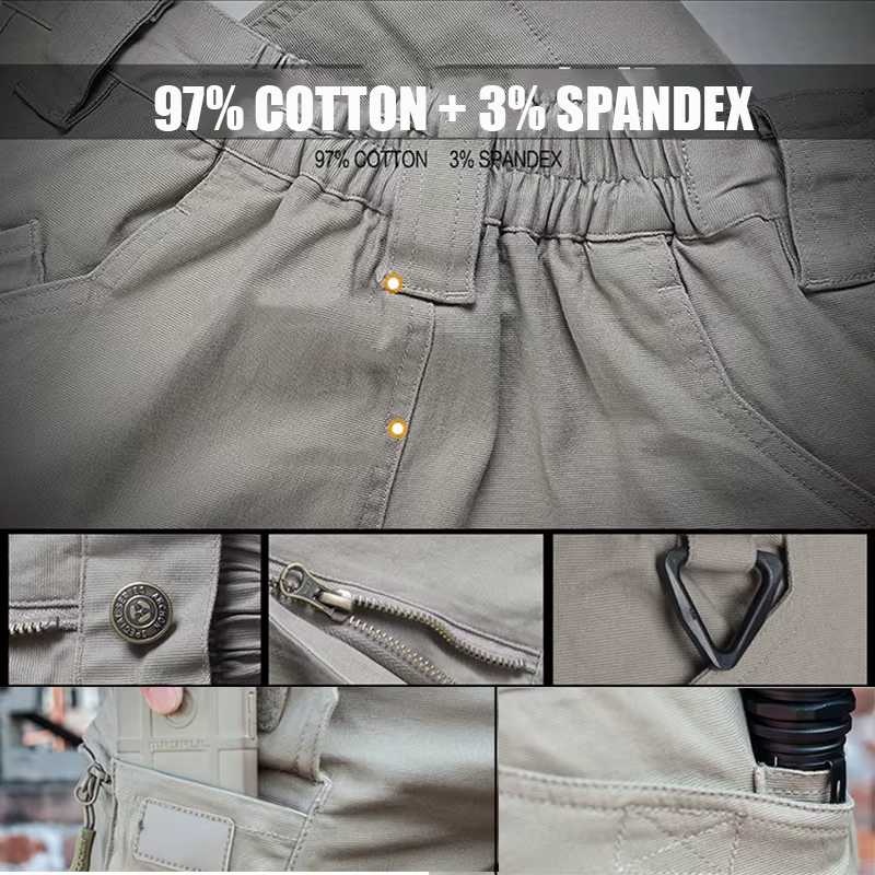 IX9 Pantalones tácticos cargo – Algodón 97% varios bolsillos elásticos - imagen 4