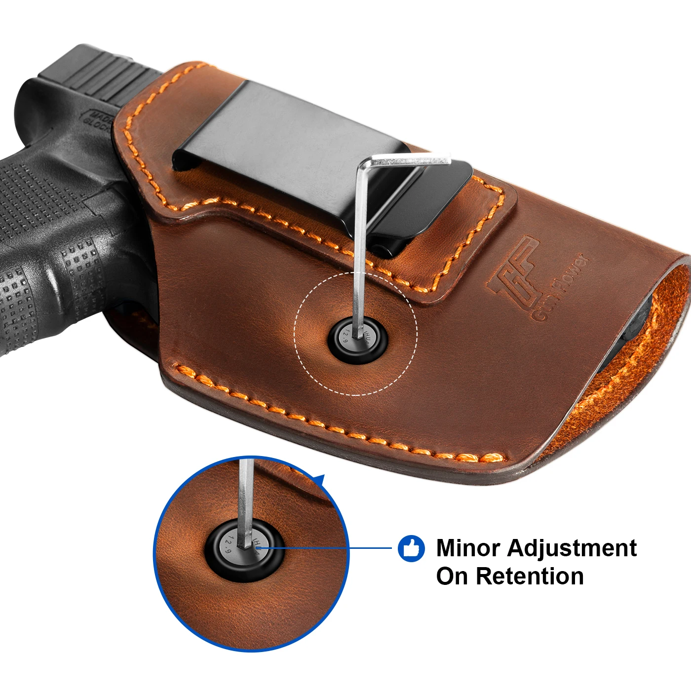 Funda IWB ocultada cuero marrón Glock 43 G2C G3C - imagen 5