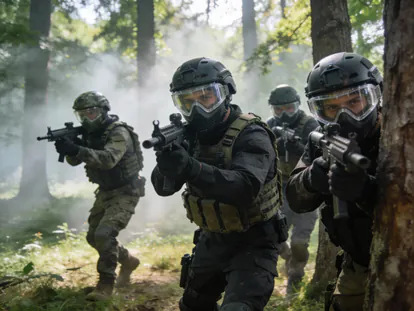 Jugadores de airsoft en partida organizada con protección ocular homologada.